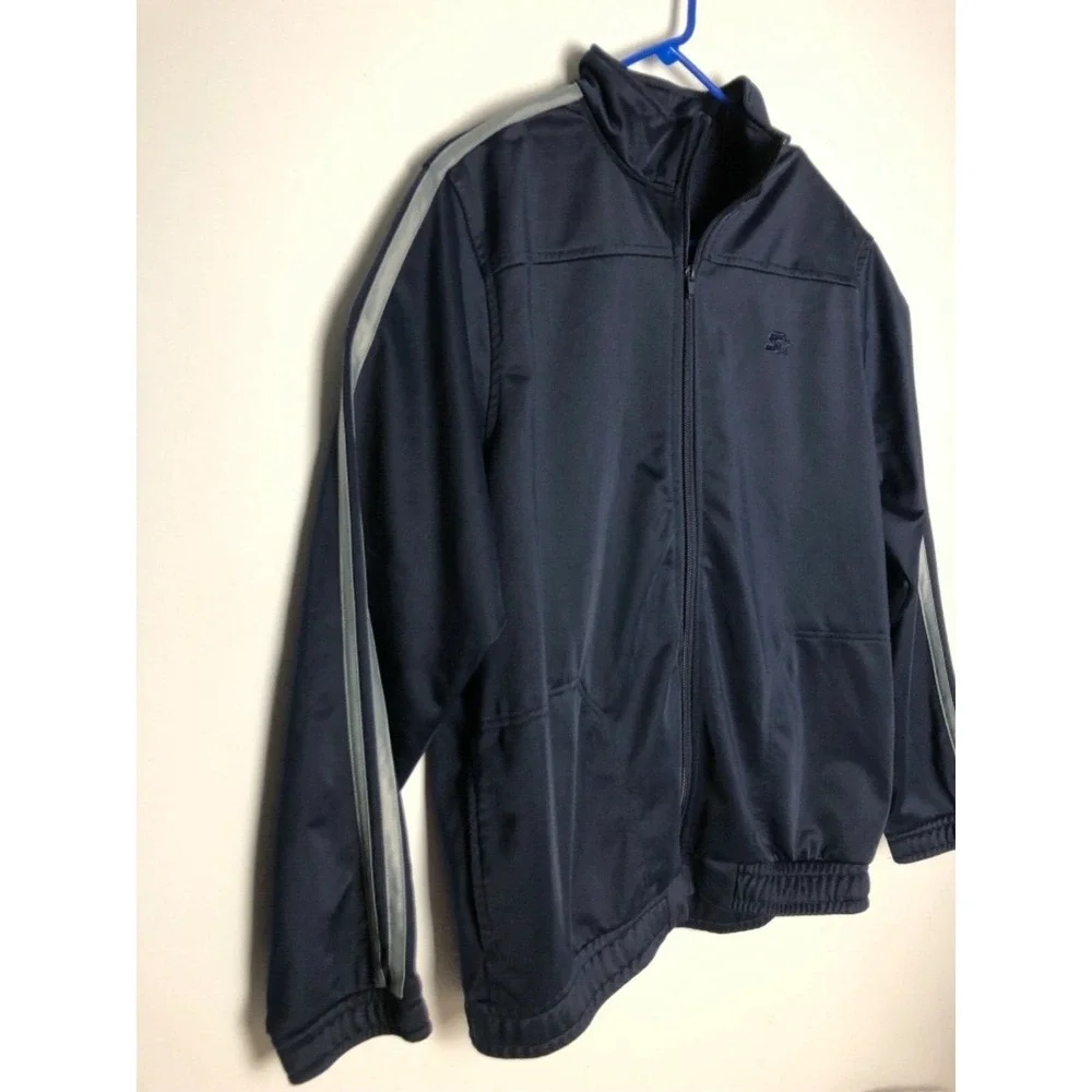 starter mens athletic warmer track jacket blue sz lrg 42/46 euc